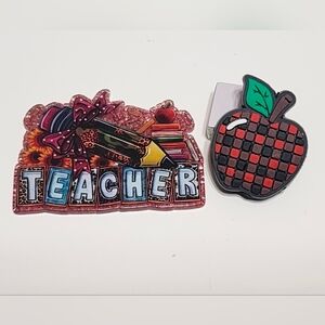 Acrylic Flatback‎ Teacher Apple Focal Bead Badge Clip Keychain Bag Clip Crafts